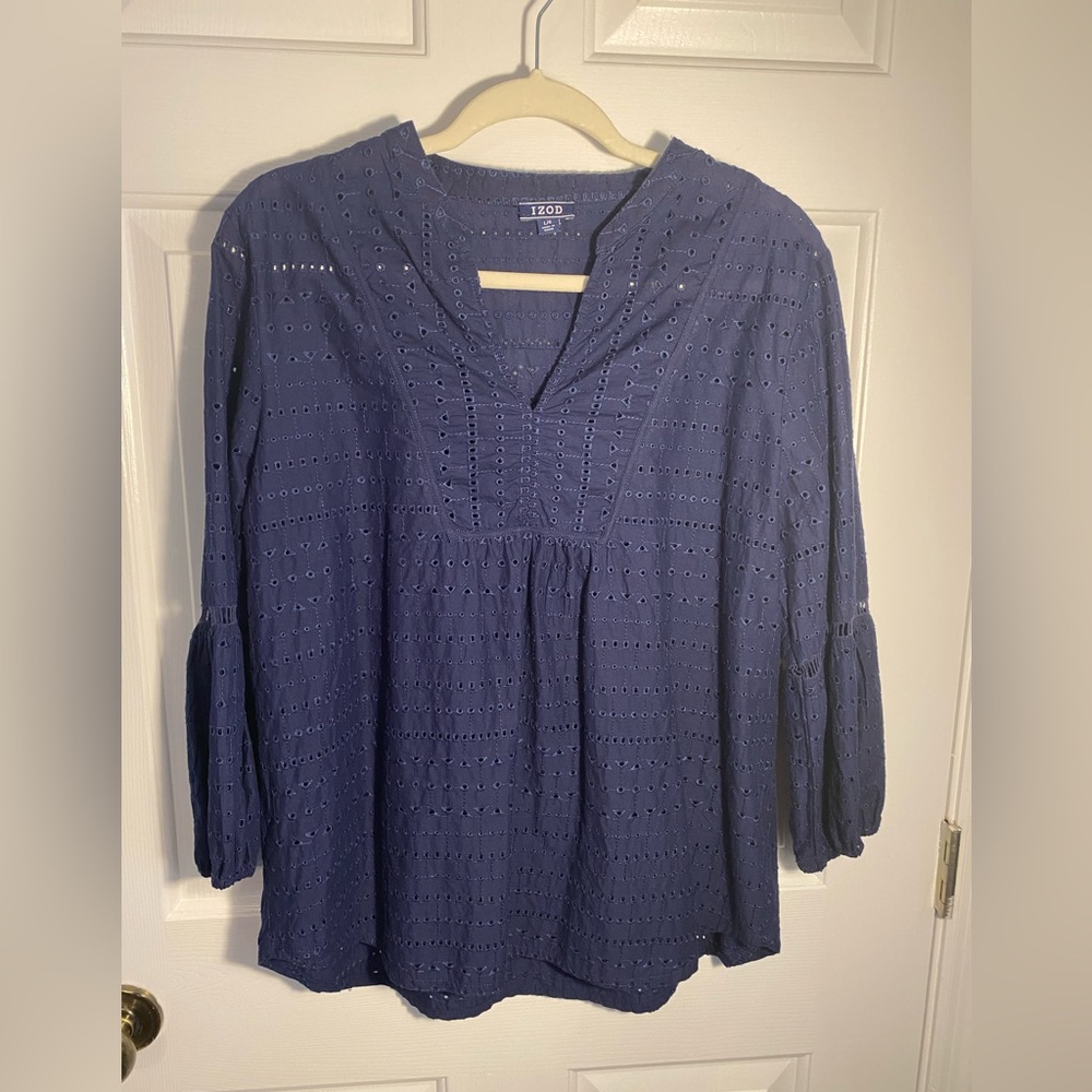 Izod Women's Navy Eyelet Blouse